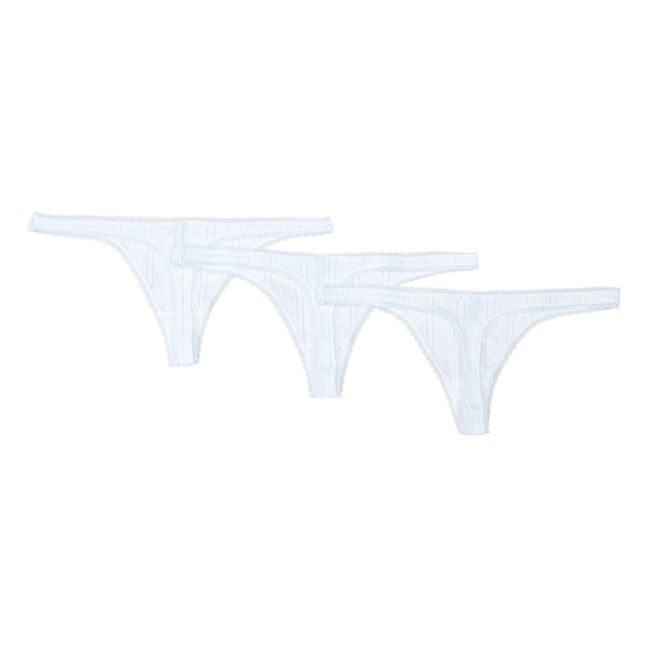 Pack of 3 Pointelle Organic Cotton Thongs | Weiß