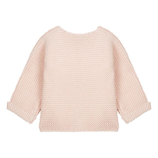 Knitted Garter Stitch Organic Cotton Cardigan | Pale pink