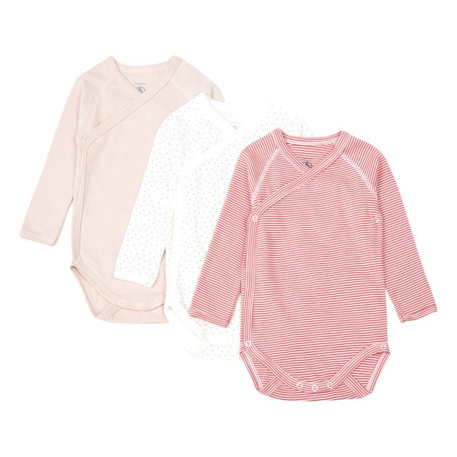 Organic Cotton Long Sleeve Wrap Front Babygrows - Set of 3 | Pink
