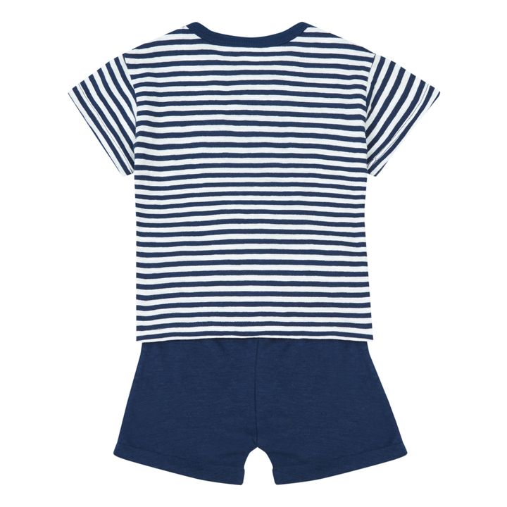 Slub Jersey and Cotton T-shirt and Shorts Set | Navy blue- Product image n°1