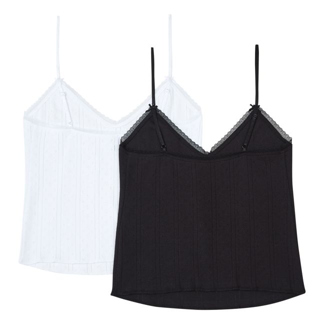 Pack of 2 Pointelle Long Organic Cotton Cami Top | Weiß