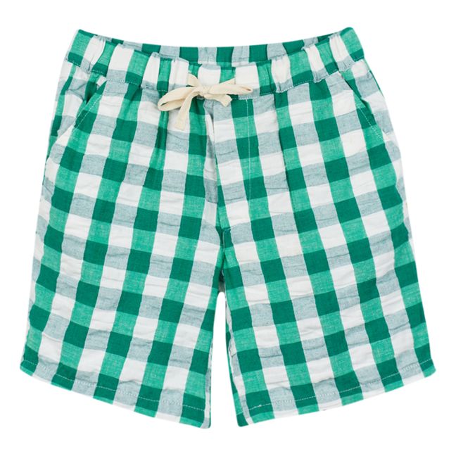 Pantalones cortos de algodón ecológico con estampado de cuadros | Verde