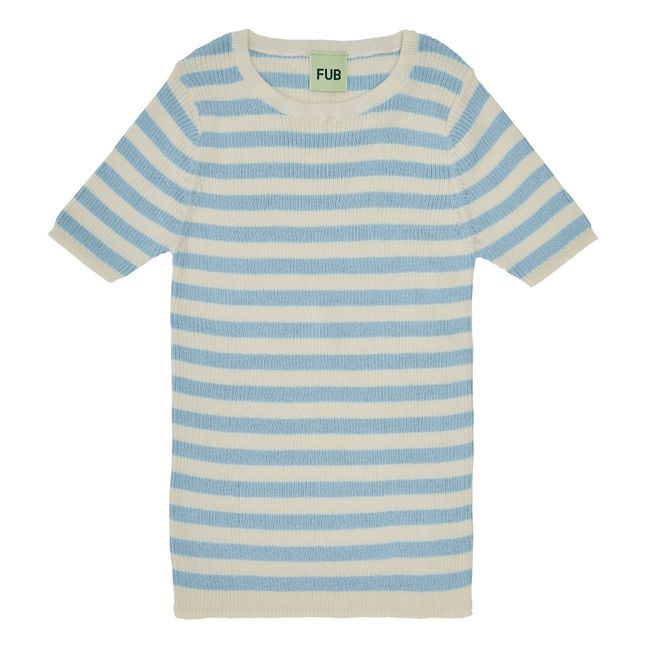 Camiseta acanalada a rayas de algodón orgánico | Azul Claro