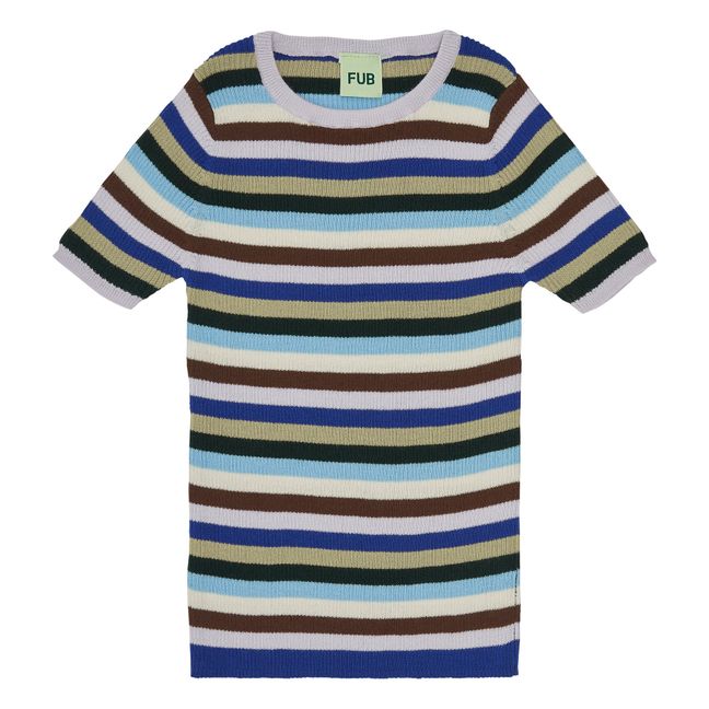 Camiseta acanalada a rayas de algodón orgánico | Azul