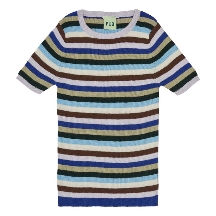 Organic Cotton Striped Ribbed T-Shirt | Blue- Product image n°0
