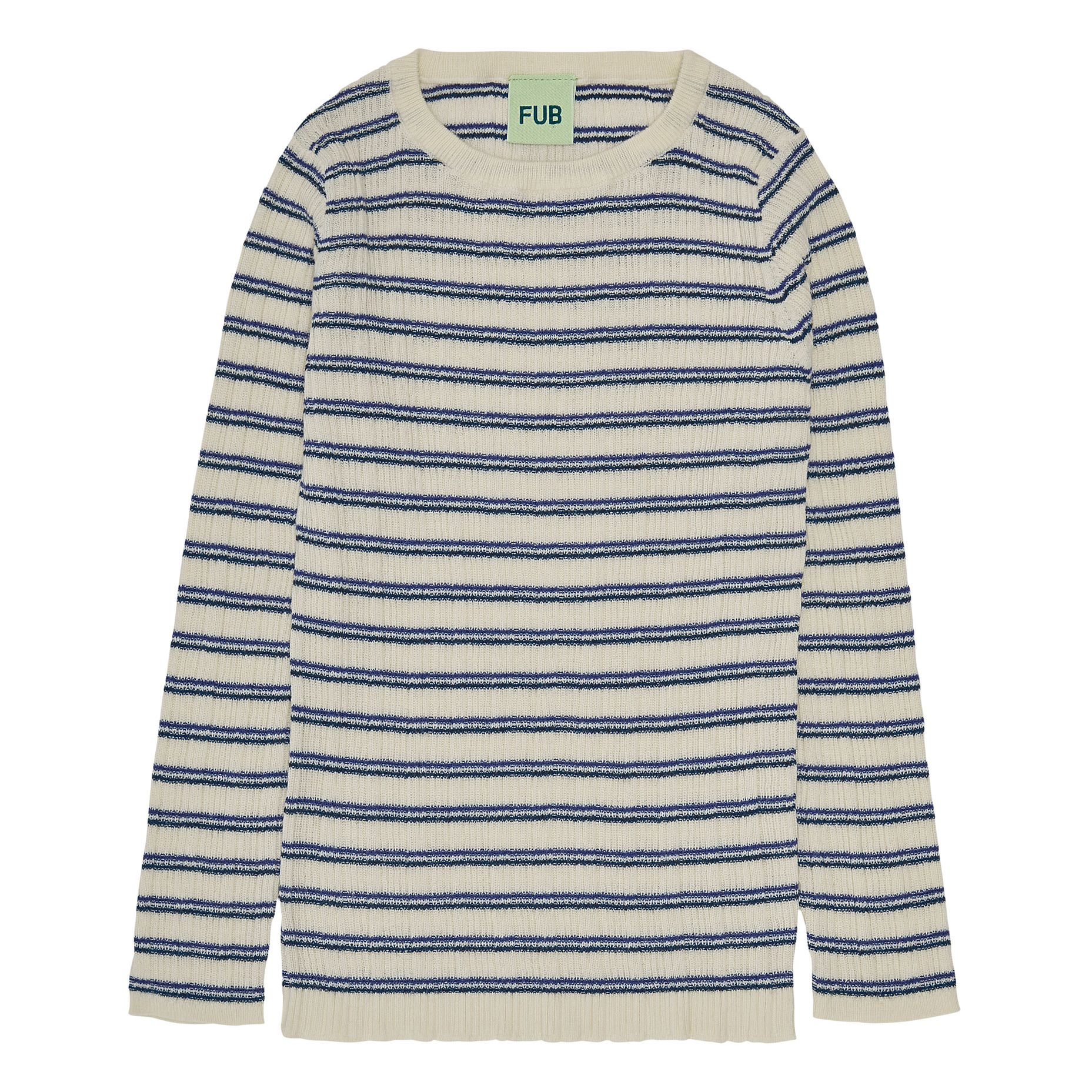 Organic Cotton Fine Knit Striped Ribbed Sweater | Blue- Product image n°0