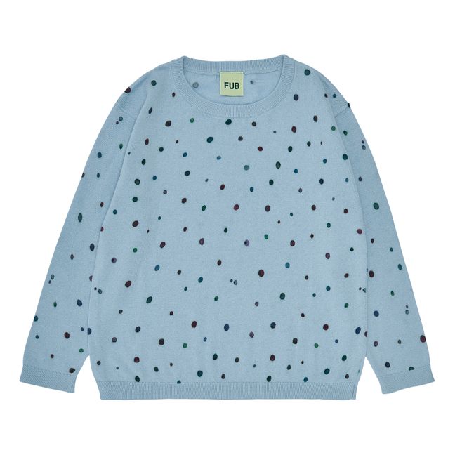 Maglione a pois in maglia fine di cotone organico | Azzurro
