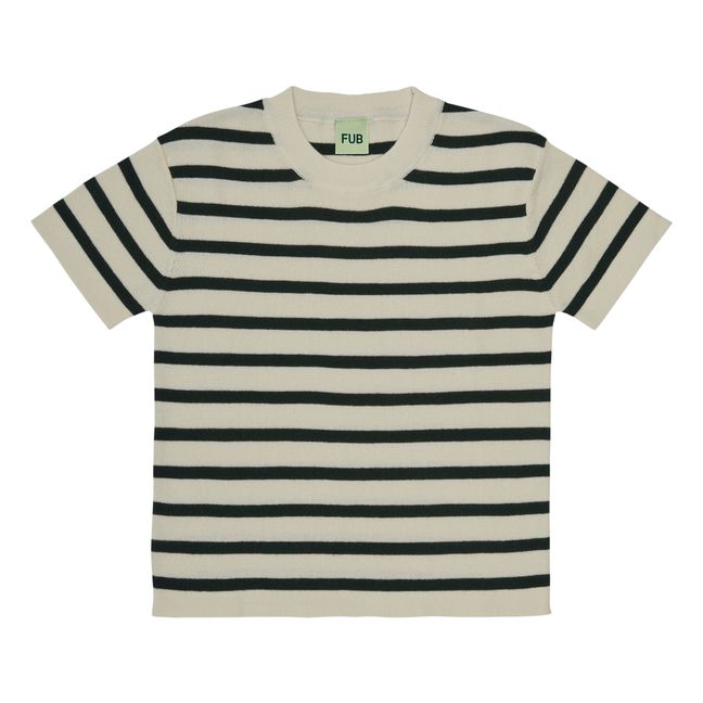 Organic Cotton Striped Oversized T-Shirt | Dark green