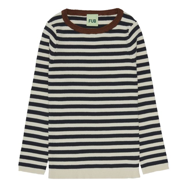 Organic Cotton Fine Knit Striped Ribbed Sweater | Navy blue