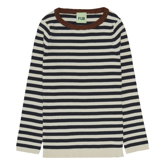 Pull Rib Rayé Maille Fine Coton Bio | Bleu marine