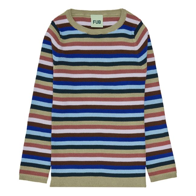 Organic Cotton Fine Knit Striped Ribbed Sweater | Blue