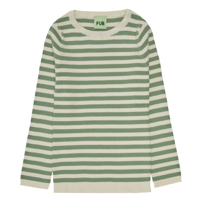 Maglione Rib a righe in maglia fine di cotone organico | Salvia