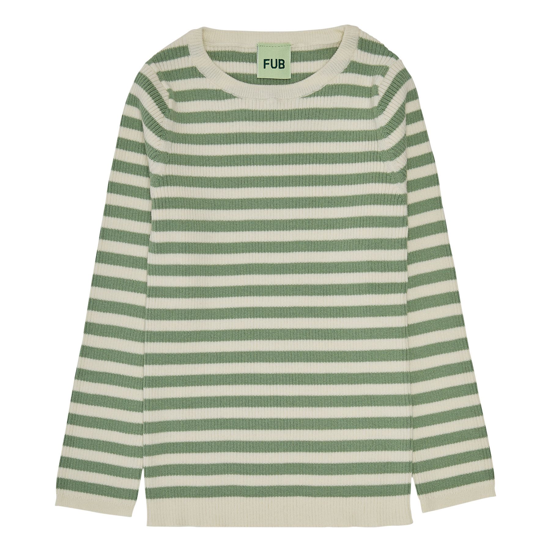 Organic Cotton Fine Knit Striped Ribbed Sweater | Sage- Product image n°0