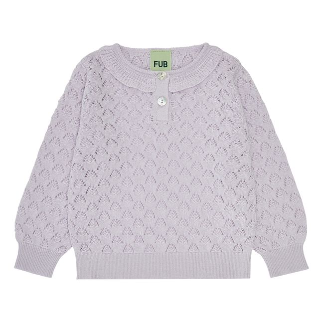 Organic Cotton Fine Knit Pointelle Sweater | Lilac