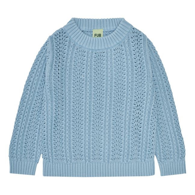 Organic Cotton Long Sleeve Pointelle Sweater | Light blue