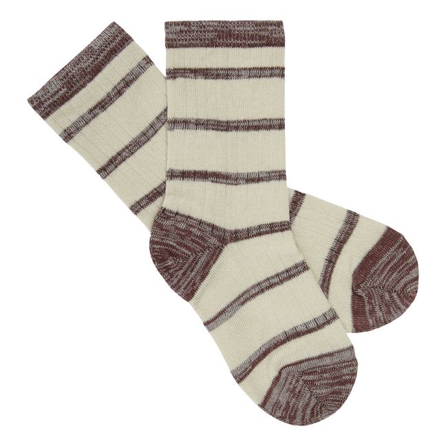Striped Fine Knit Socks | Brown