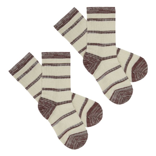 Chaussettes Rayées Maille Fine | Marron