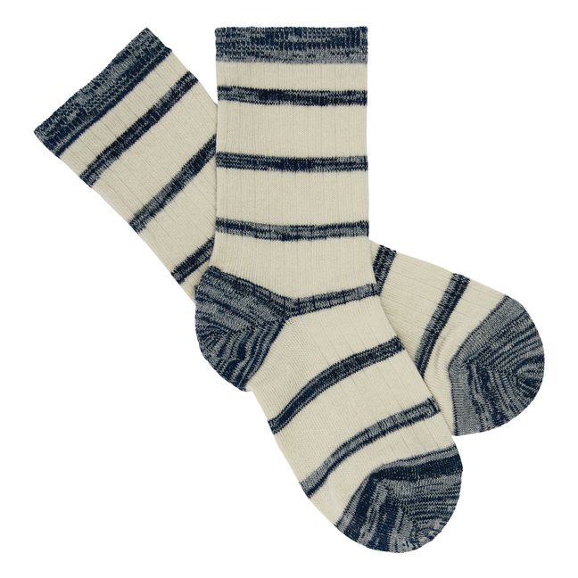 Striped Fine Knit Socks | Navy blue