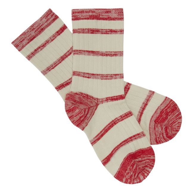 Feinmaschige Socken gestreift | Rot