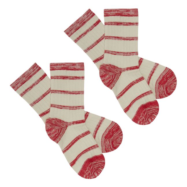 Striped Fine Knit Socks | Red