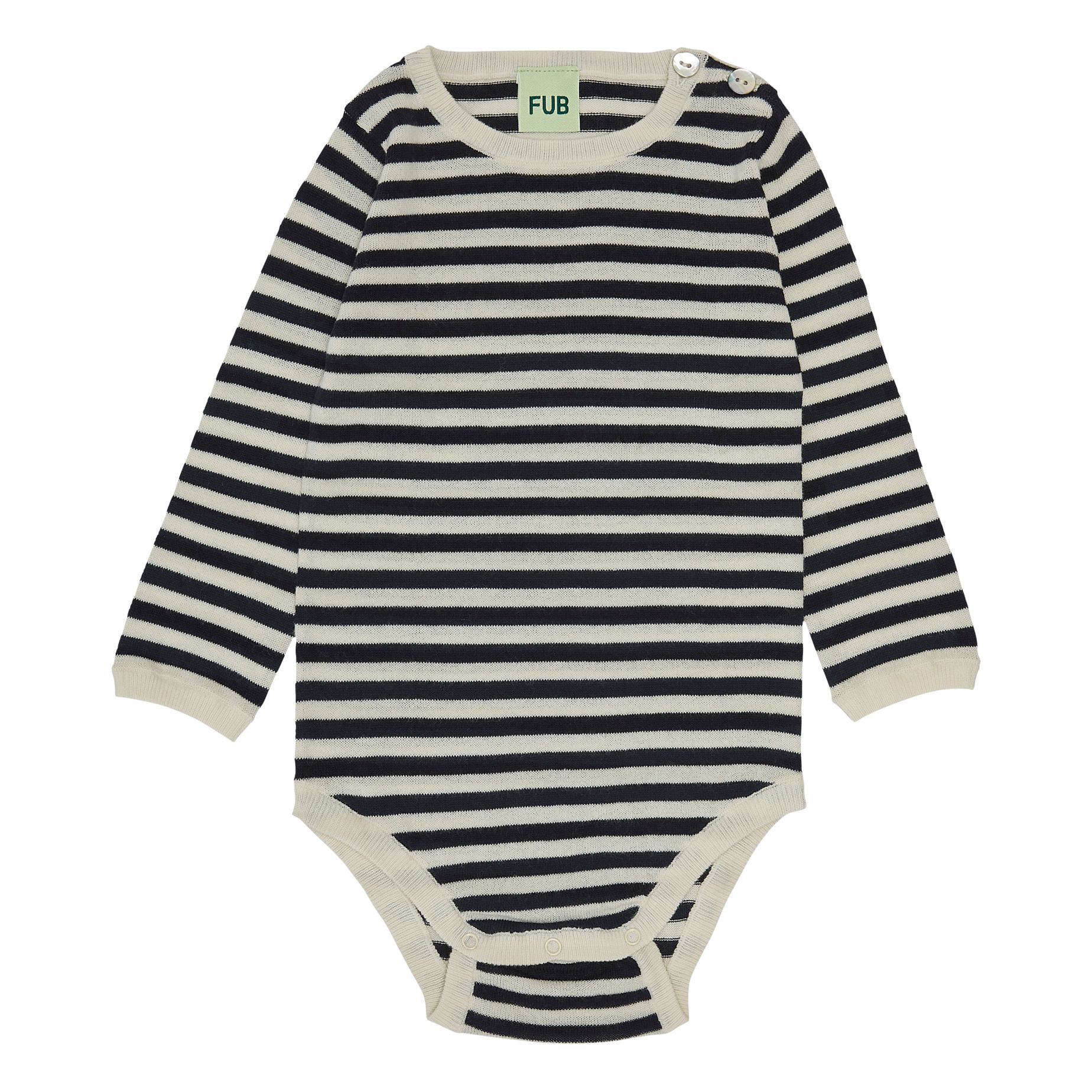 Organic Cotton Long Sleeve Striped Bodysuit | Navy blue- Product image n°0