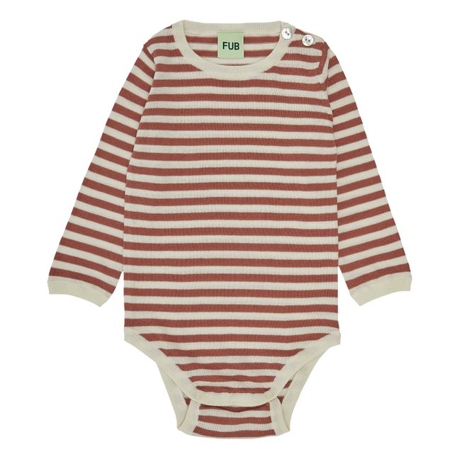 Organic Cotton Long Sleeve Striped Bodysuit | Red