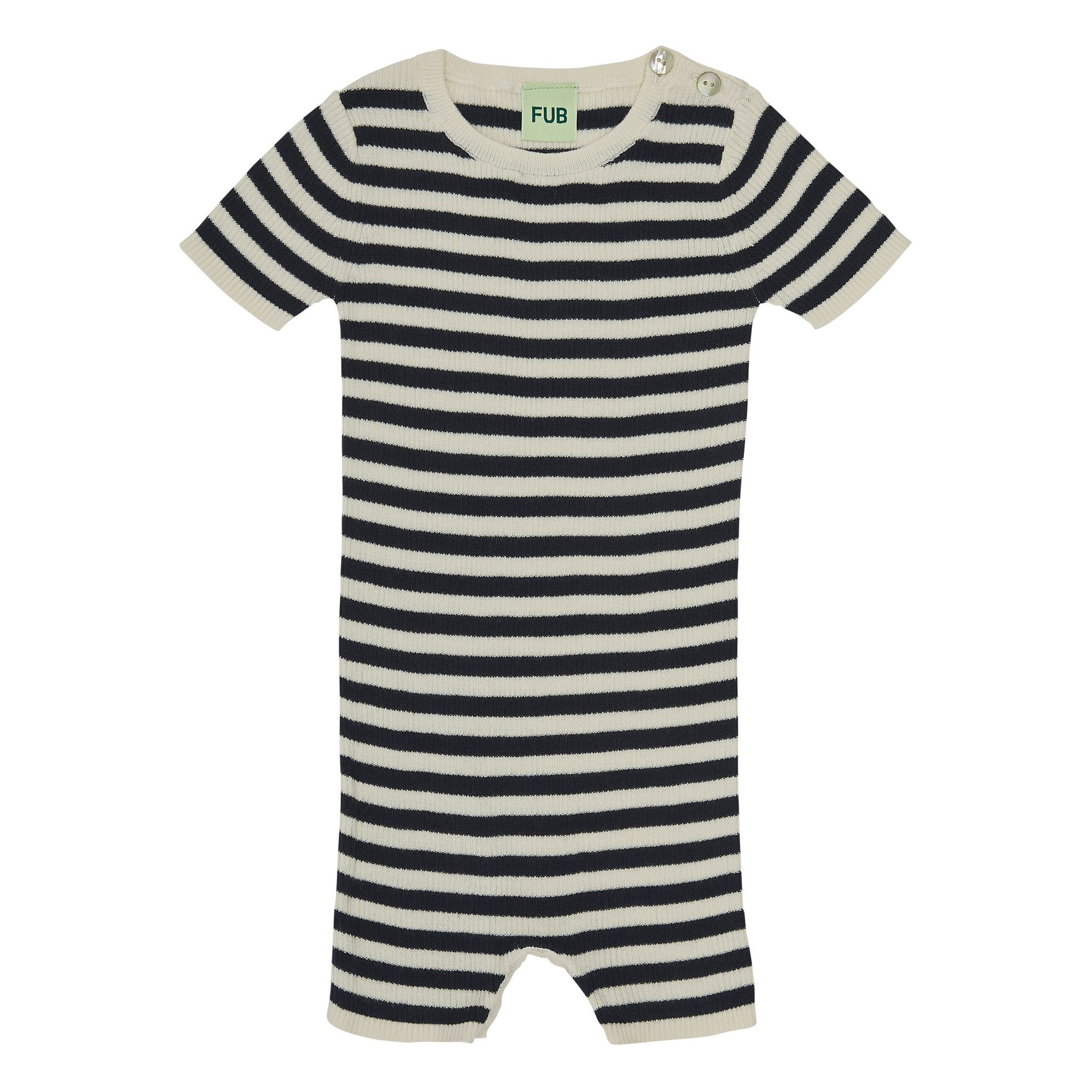 Organic Cotton Striped Jumpsuit | Navy blue- Product image n°0