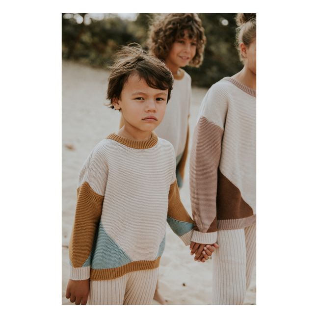 Chunky Organic Cotton Colour Block Jumper | Beige