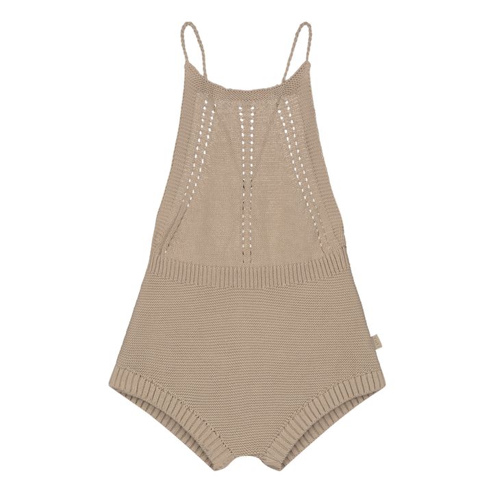 Organic Cotton Openwork Knit Jumpsuit | Beige- Product image n°0