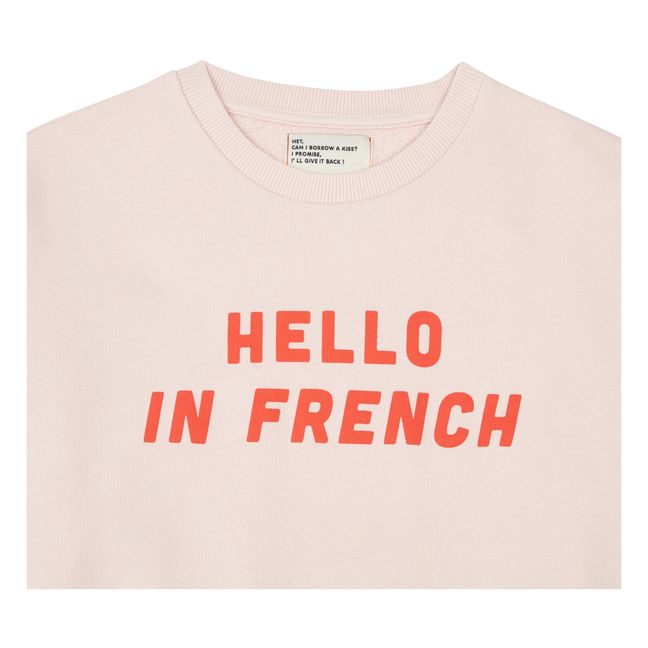 Sweat Coton Bio "Hello in French" | Rose pâle