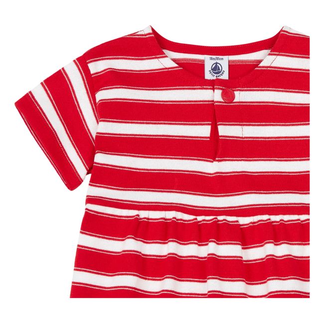 Striped Thick Jersey Short Sleeve Dress | Red