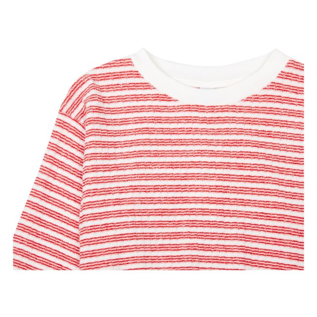 Sweatshirt gestreift Rundhalsausschnitt mit  aus Frottee Bio-Baumwolle | Rot