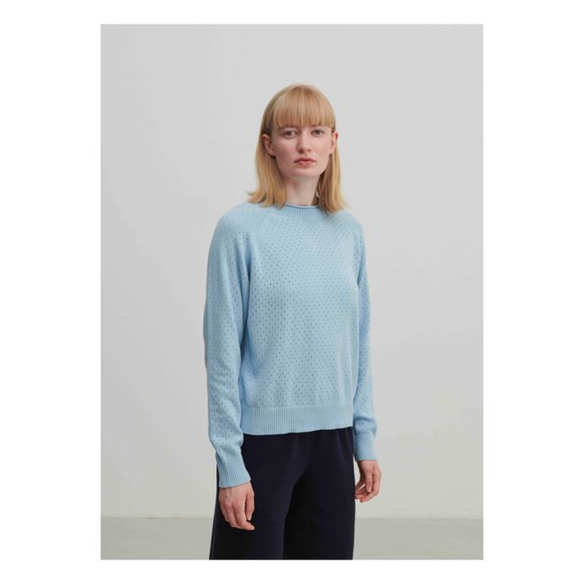 Jersey de punto pointelle de algodón orgánico - Colección Mujer | Azul Cielo