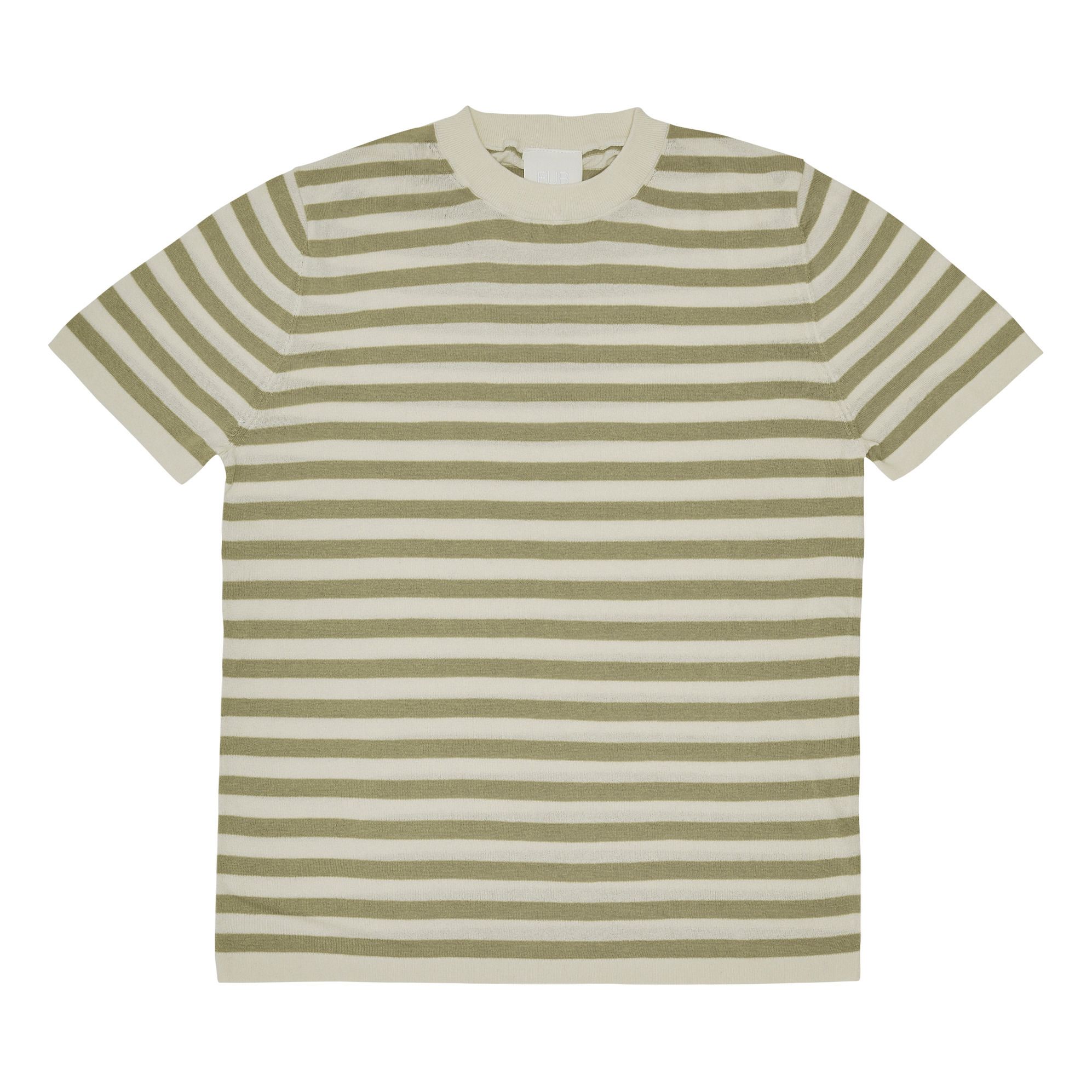 Organic Cotton Fine Knit Striped T-Shirt - Women's Collection | Khaki- Product image n°0