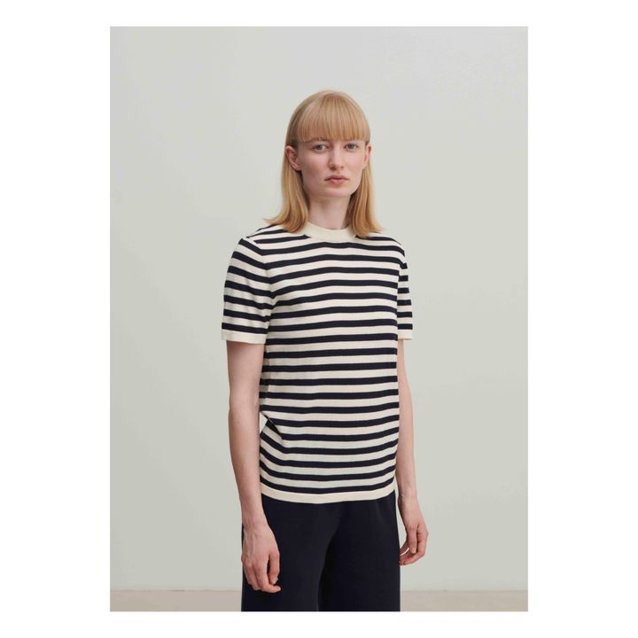 Camiseta a rayas de punto fino de algodón orgánico - Colección Mujer | Crudo- Imagen del producto n°2