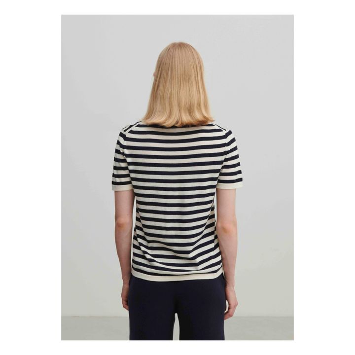 Camiseta a rayas de punto fino de algodón orgánico - Colección Mujer | Crudo- Imagen del producto n°4