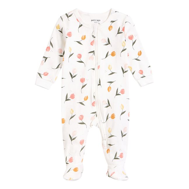 Organic Cotton One-Piece Tulips Pajamas | Ecru