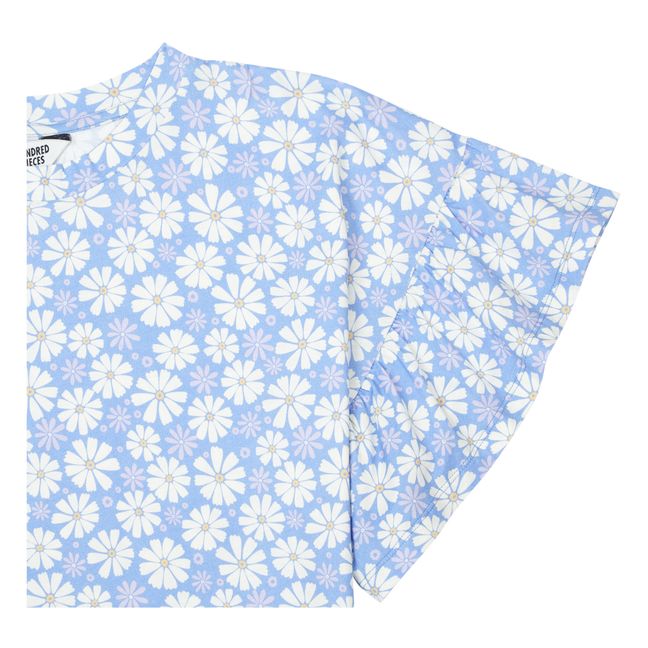 Organic Cotton Retro Flower Frill T-Shirt  | Azul
