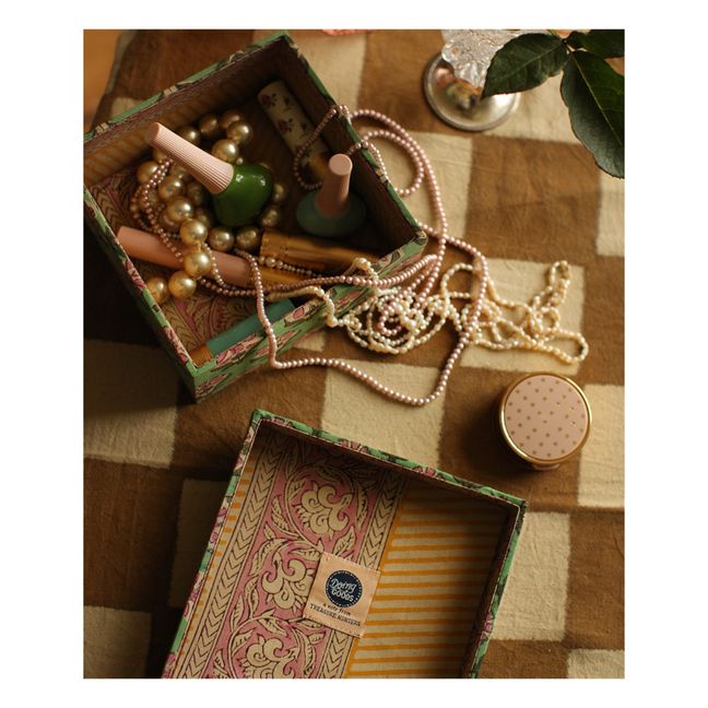 Boîtes carrées Emma en bois et coton - set de 2 | Vert