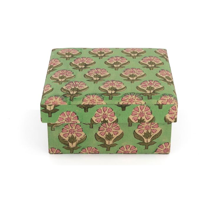 Boîtes carrées Emma en bois et coton - set de 2 | Vert- Image produit n°4