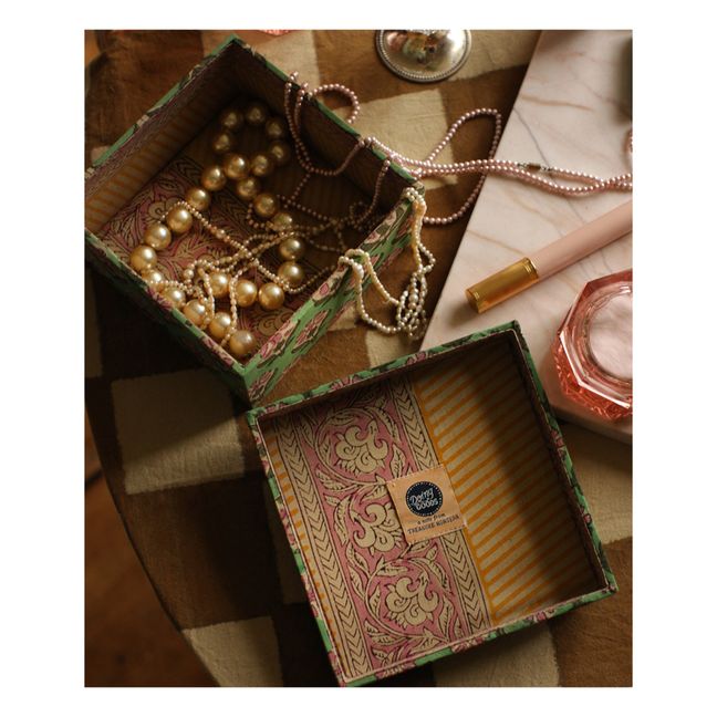 Boîtes carrées Emma en bois et coton - set de 2 | Grün