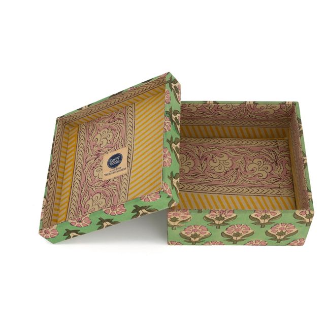 Cajas cuadradas de madera y algodón Emma - Juego de 2 | Verde