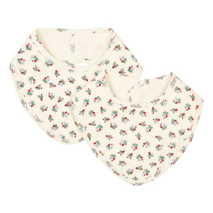 Bavoirs bandana en coton bio Fleur tricolore - Set de 2 | Ecru- Image produit n°0
