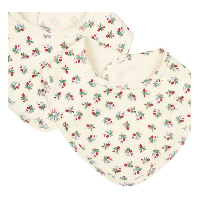 Bavoirs bandana en coton bio Fleur tricolore - Set de 2 | Ecru