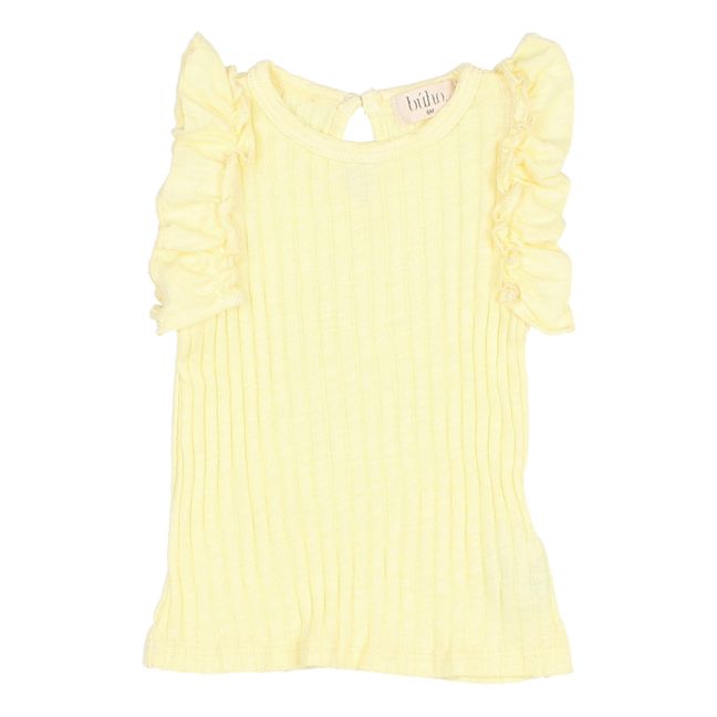 Top in cotone organico a costine con volant per neonati | Giallo chiaro