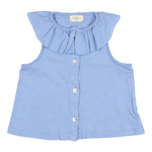 Linen and Cotton Top with Ruffle Collar | Blu