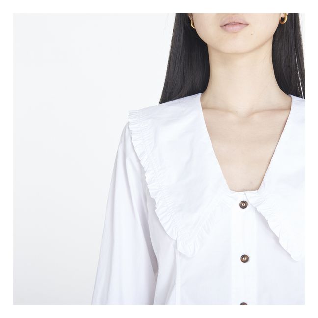 Organic Cotton Poplin V-Neck Shirt | Bianco