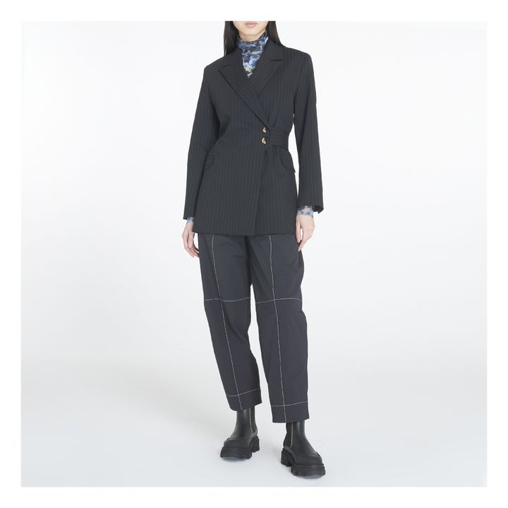 Stretch Striped Belted Jacket | Negro- Imagen del producto n°1