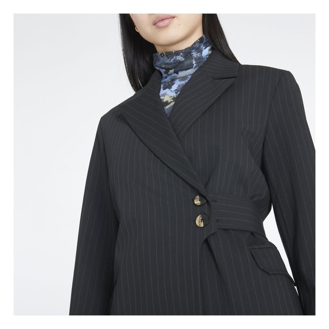 Stretch Striped Belted Jacket | Black