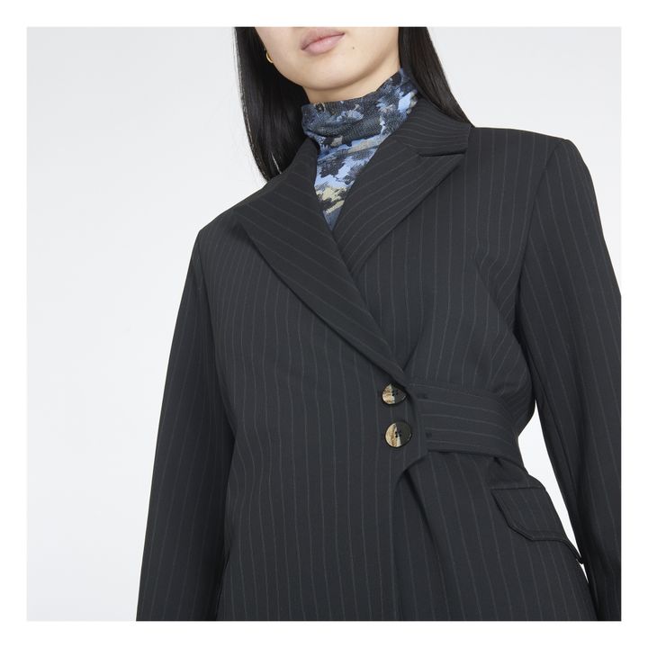 Stretch Striped Belted Jacket | Negro- Imagen del producto n°3